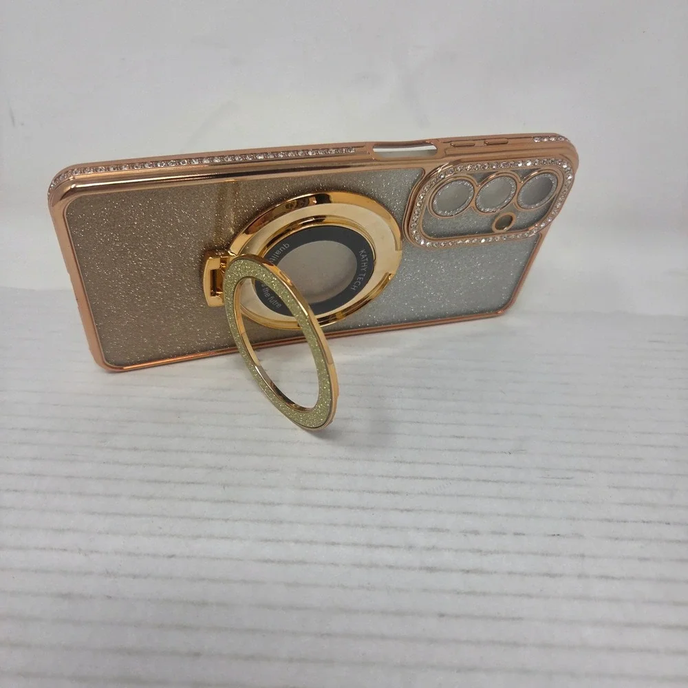 Kathy Tech Phone Case Samsung A16 5G Gold Glitter Rhinestone Ring Stand Glam